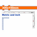 Escuadra Angular de Acero Inoxidable de 300x150mm(12"x6"). Mide metros y pulgadas.