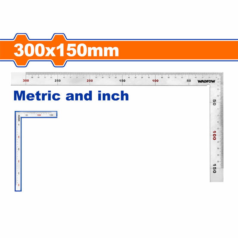 Escuadra Angular de Acero Inoxidable de 300x150mm(12"x6"). Mide metros y pulgadas.