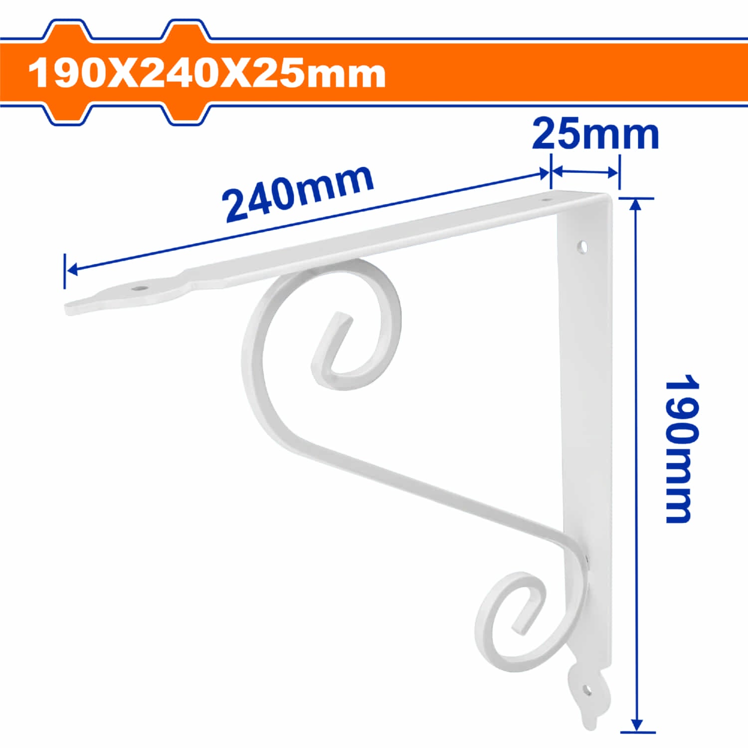 Soporte de repisa elegante 7. 5"x9" Esp. 3.3mm 4 puntos de fijación. Cap.60kg apoya repisa. Blanco.