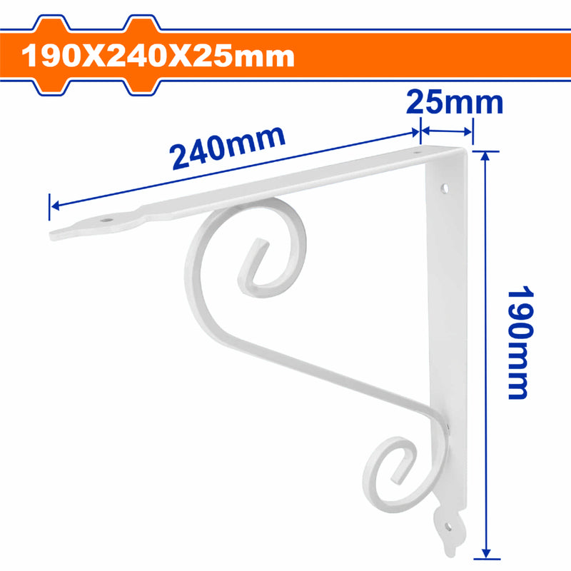 Soporte de repisa elegante 7. 5"x9" Esp. 3.3mm 4 puntos de fijación. Cap.60kg apoya repisa. Blanco.