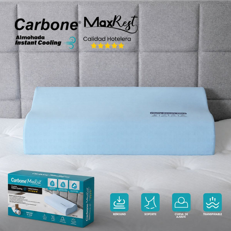 Almohada Cervical 60x40cm Carbone MaxRest. Memory Foam Hipoalergénica con Enfriamiento Instantáneo. Calidad Hotelera 5 Estrellas.