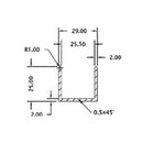 Uchanel inox. 25 mm glass. 3 mts largo. acabado Satinado.  (D1G003.11 -G003.12 -G003.13 -G003.14)