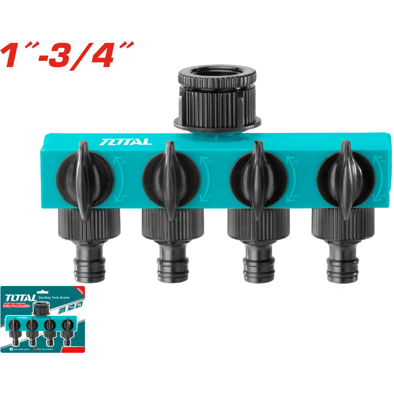 Conector de cuatro vías 1" - 3/4”. ABS. Para mangueras de agua