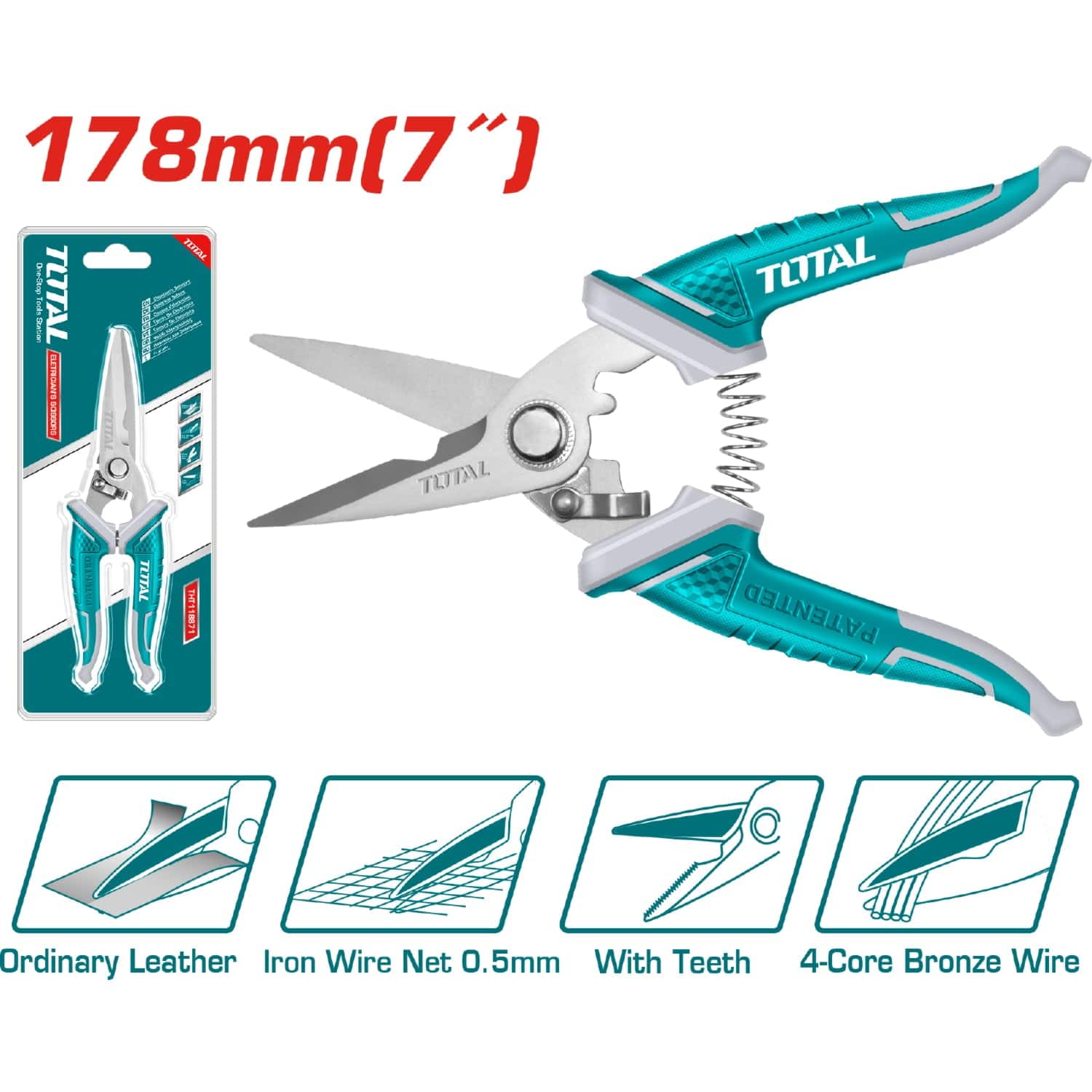 Tijera De Electricista De 178 Mm (7") De Acero Inoxidable Con Hojilla Dentada.