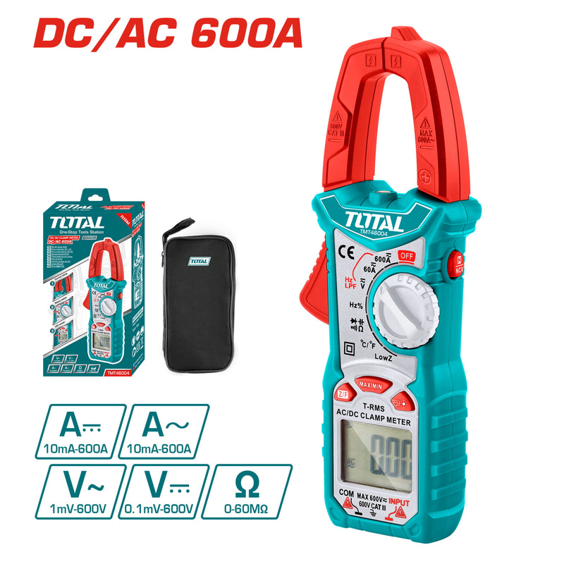 Medidor de abrazadera digital AC/DC, Pantalla de 6000 dígitos.
