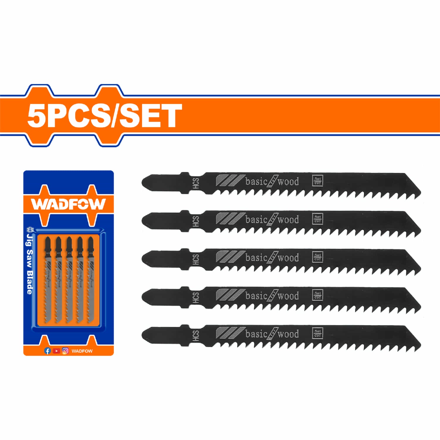 Hojas para sierra+C1032:C1035 caladora HCS Corte Limpio Madera. 74mm. (6 TPI) Set de 5 pzas. Dientes molidos y cónicos.