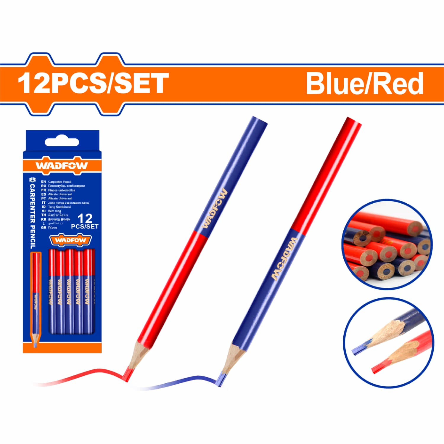 Lápices de Carpintero Bicolor (Rojo y Azul) 12 piezas. Madera 100%