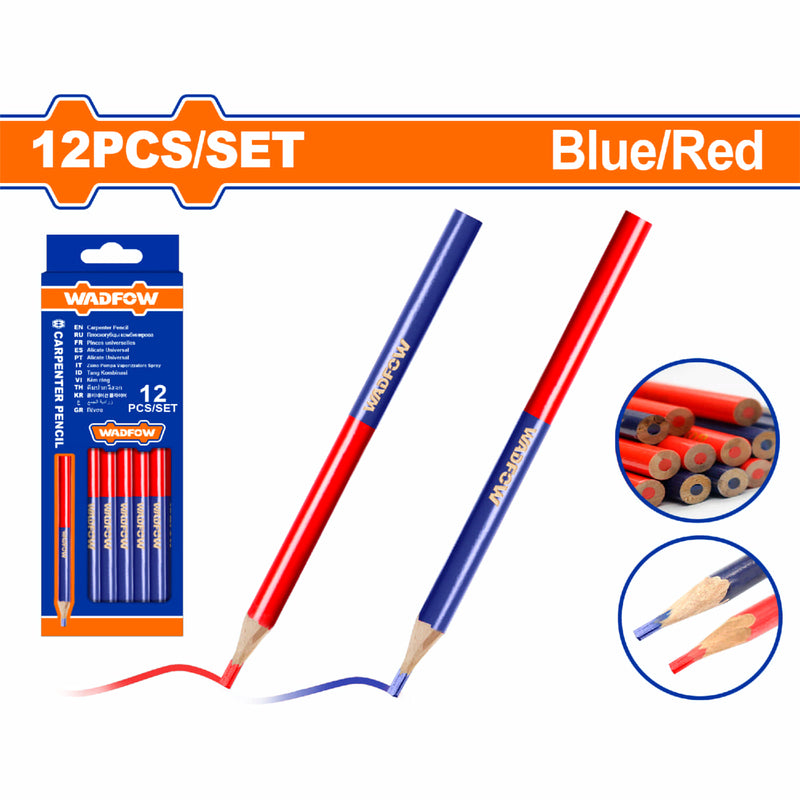Lápices de Carpintero Bicolor (Rojo y Azul) 12 piezas. Madera 100%