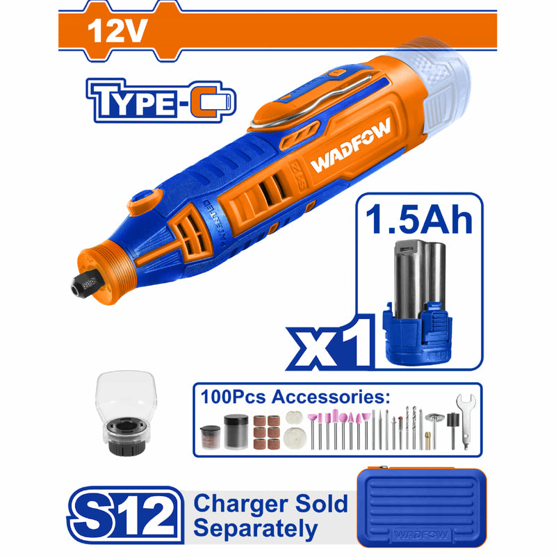 Moto Tool Inalámbrico 12V. Portabroca: 3.2mm 8000-32000rpm Carga USB cable C de celular.