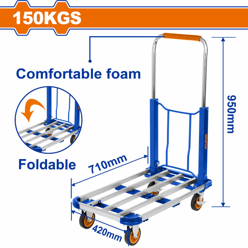 Carretilla de plataforma plegable 150 Kg. Mango de acero con espuma ergonómica. Carreton con Ruedas trolley
