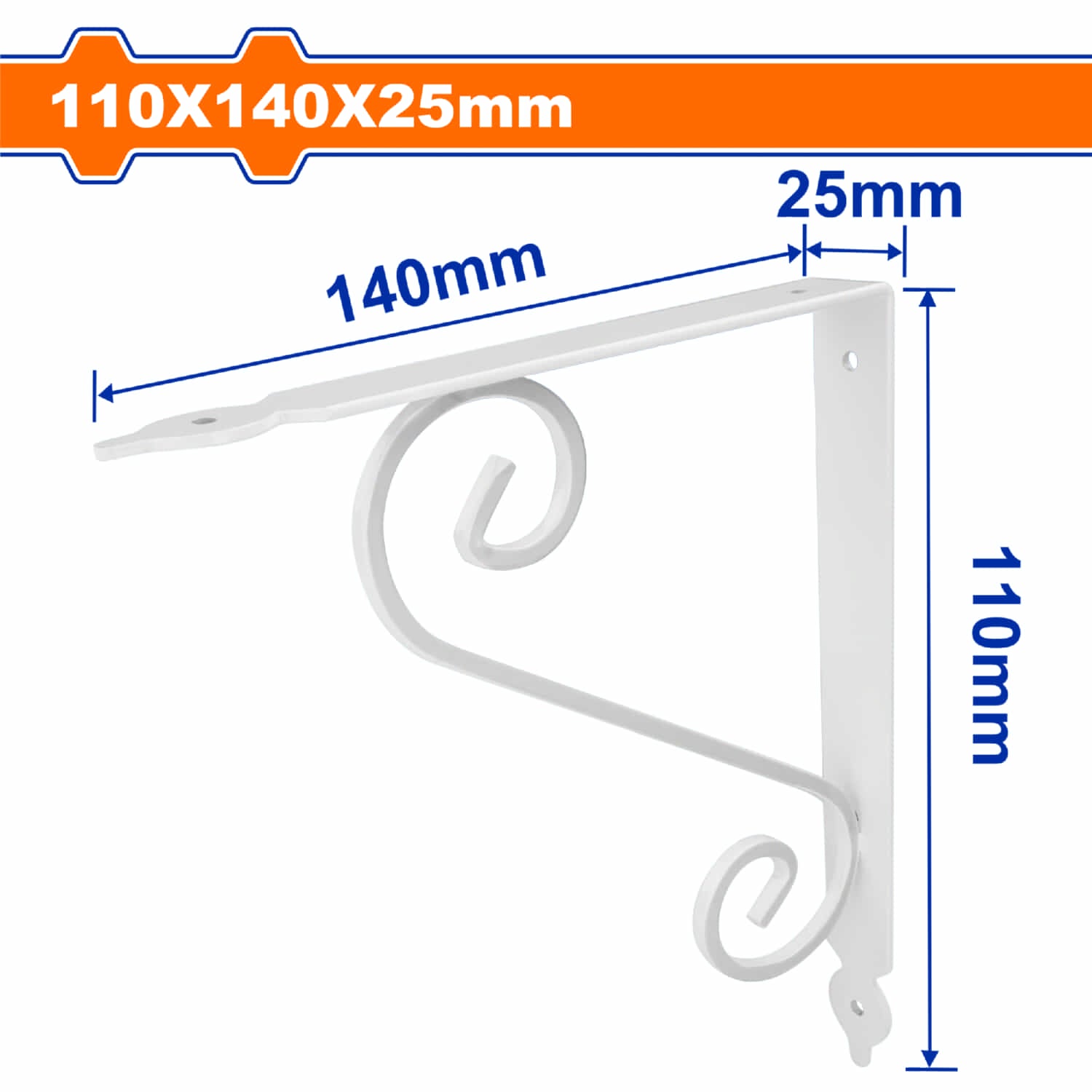 Soporte de repisa elegante 4"x5.5" Esp. 2.8mm 4 puntos de fijación. Cap.40kg apoya repisa. Blanco.