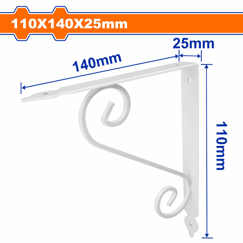 Soporte de repisa elegante 4"x5.5" Esp. 2.8mm 4 puntos de fijación. Cap.40kg apoya repisa. Blanco.