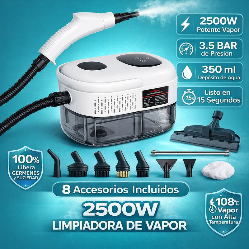 Limpiador a vapor de alta presión y temperatura 2500W, 110V. Multiuso. esterilizador 3 bars o 43.5 psi