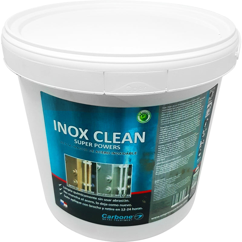5LTS INOXCLEAN LIMPIADOR DE ACERO INOXIDASBLE RETIRE C/AGUA EN 12-24 HORAS.NO MANCHA/NO TOXICO.RINDE 500M2