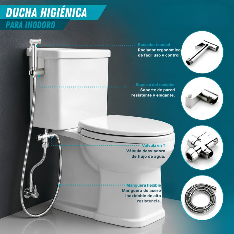 Ducha sanitaria Acero Inoxidable 304 de mano tipo telefono altisima calidad set 4 piezas con accesorios bidet