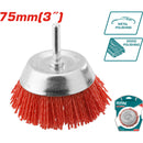 Cepillo de nylon de copa circular para taladro con vástago de 75mm.