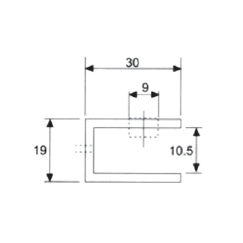 Clip chico largo para vidrios de 8 - 10 mm. Acabado Satinado (se vende por unidad)