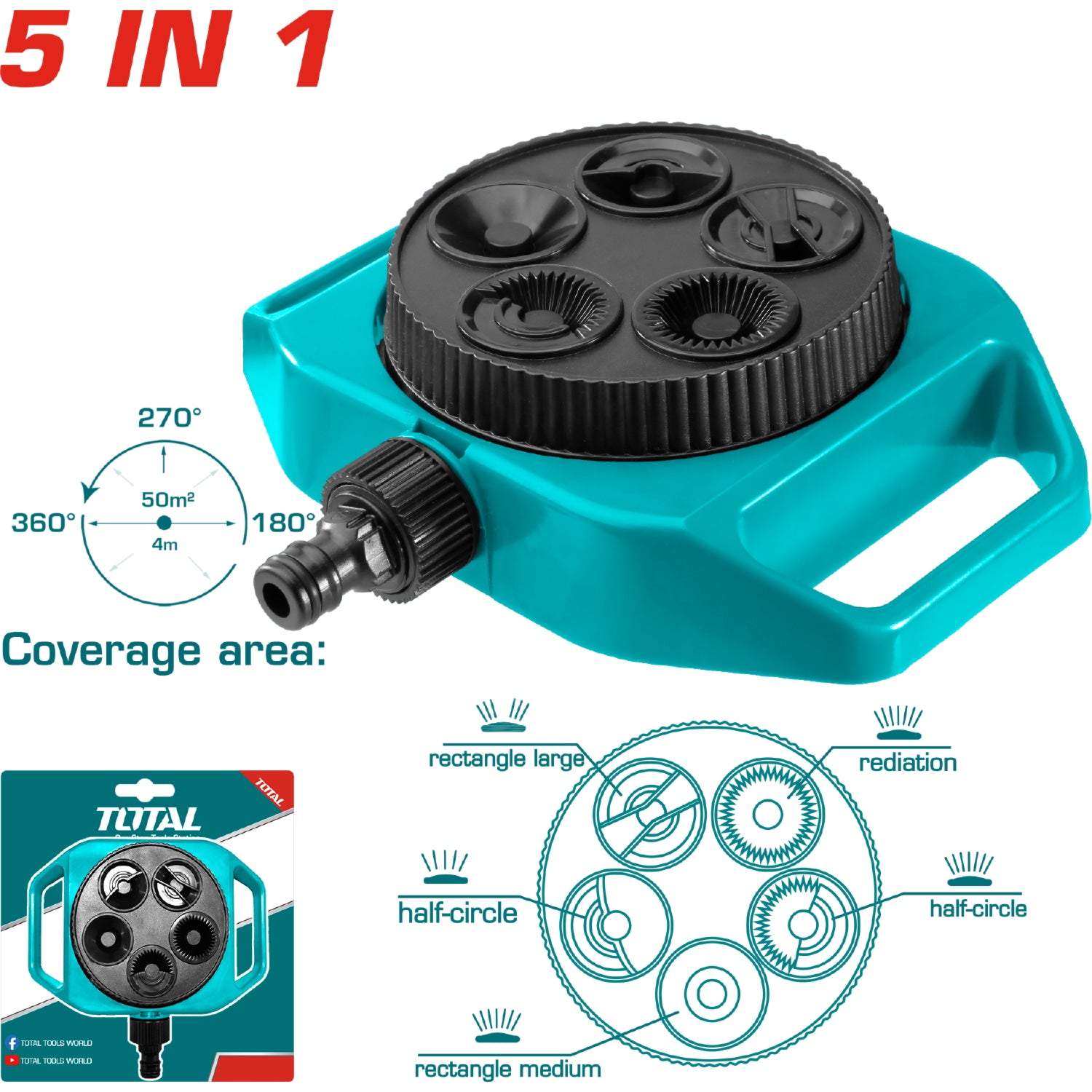 Aspersor de 5 en 1 (ABS) para mangueras de agua 3/4"