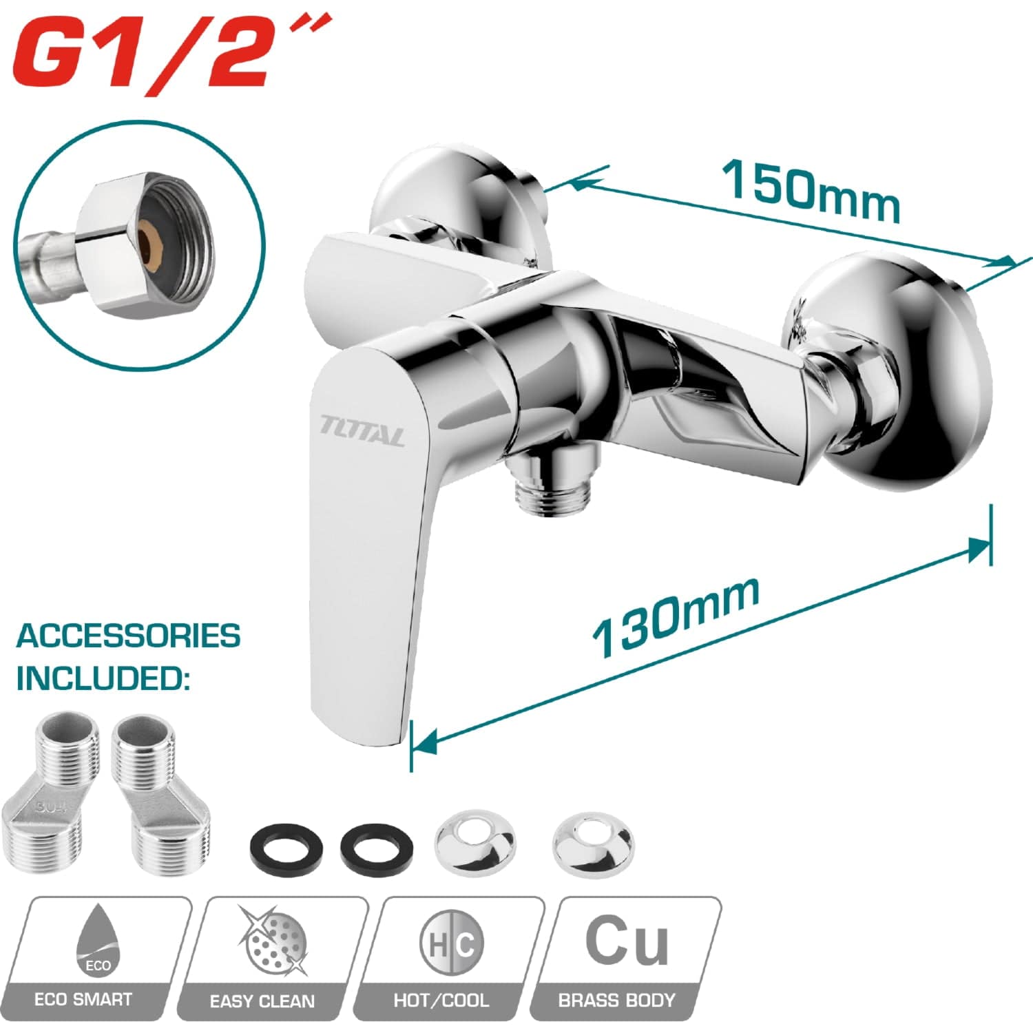 Llave De Ducha Con Mezclador De 1 Mando.Tamaño: 177 X 130 Mm. Regulador De Flujo Confiable.