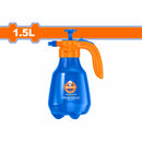 Rociador spray a presión 1.5L. Presión: 2.5 Bar Boquilla ajustable con chorro recto y pulverizado.