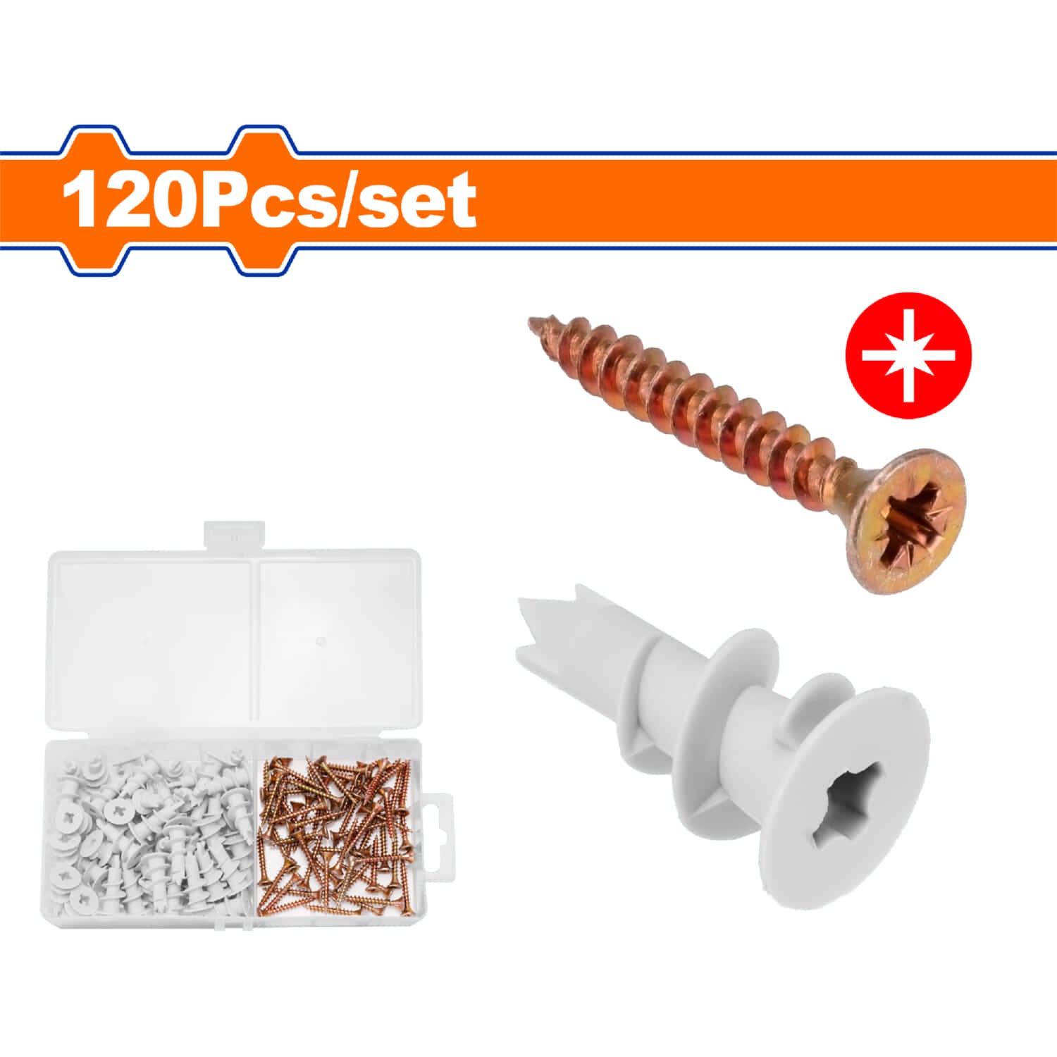 Tornillos para aglomerado 4x30mm y tacos de Plástico. Pozidrive. Galvanizado. 120 piezas. Gypsum drywall