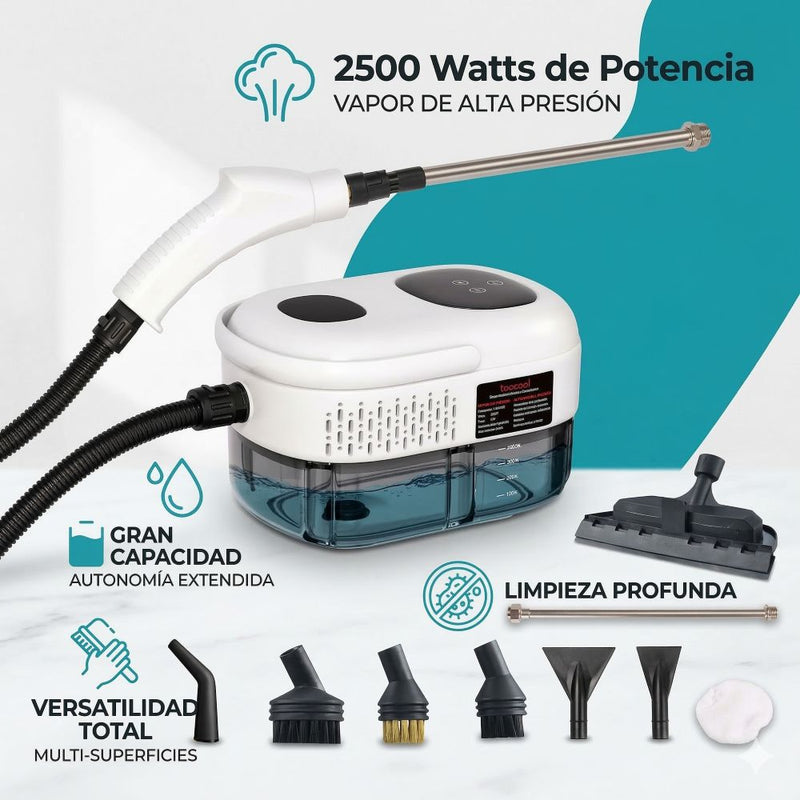 Limpiador a vapor de alta presión y temperatura 2500W, 110V. Multiuso. esterilizador 3 bars o 43.5 psi