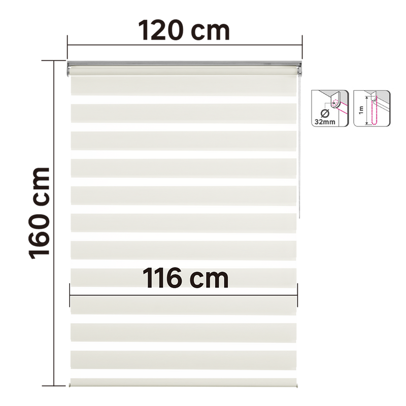 Persiana Roller Enrollable Eclipse BLANCO DUAL 120X160CM INSPIRE (Calidad Profesional)