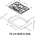 Estufa Empotrable 90 cm Elite  5 Quemadores SABAF + Wok 5kW, Acero Inoxidable, 110V