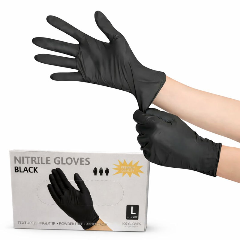 Guantes desechables de nitrilo. Color Negro. Talla L. Caja de 100 unidades.