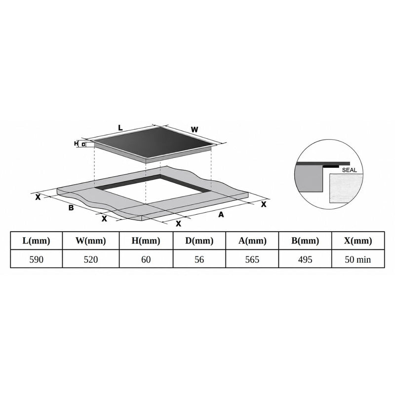 Estufa De Inducción Empotrable  Elite Induction Pro Flex Zone Vidrio con Temporizador y Apagado Automatico. 220V Y 60Hz. Color Negro (60Cm)