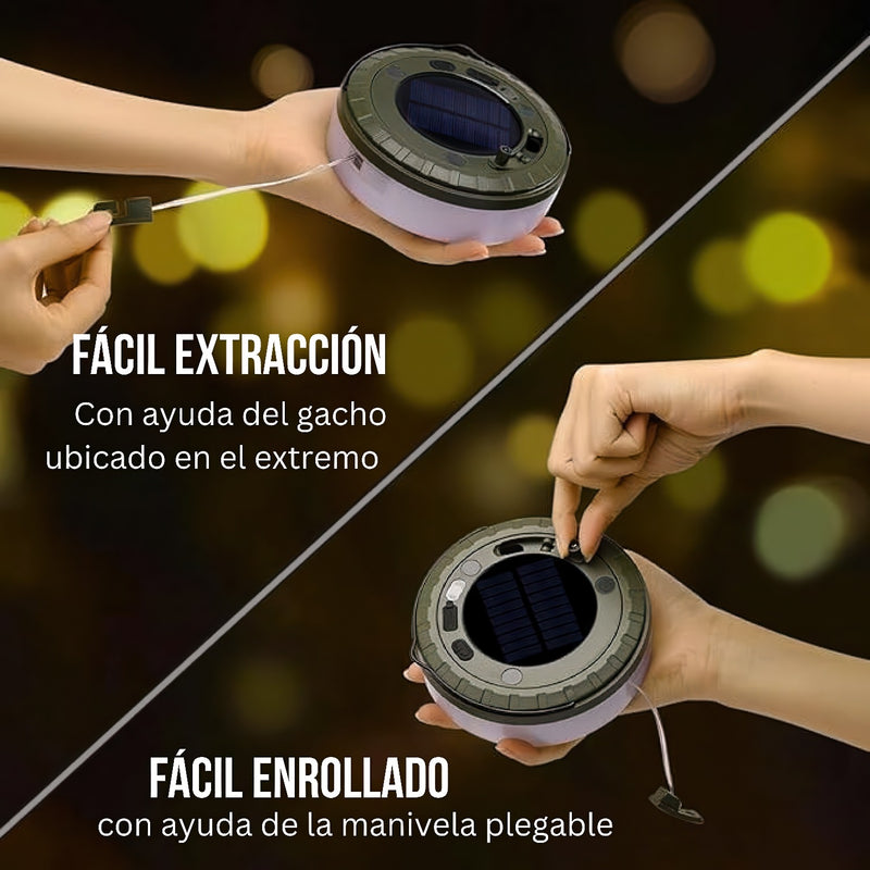 Lámpara Solar Led Portatil Recargable de 10m. Luz con Tira Led RGB Integrada de 3000K.