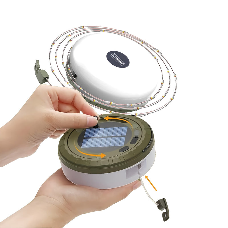 Lámpara Solar Led Portatil Recargable de 10m. Luz con Tira Led RGB Integrada de 3000K.