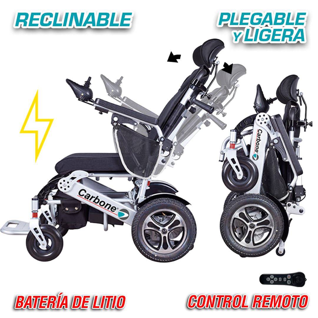 Silla De Ruedas Eléctrica Plegable Ligera 26Kg Con Funcion De Reclinado Motorizado. Control Remoto. Batería Litio