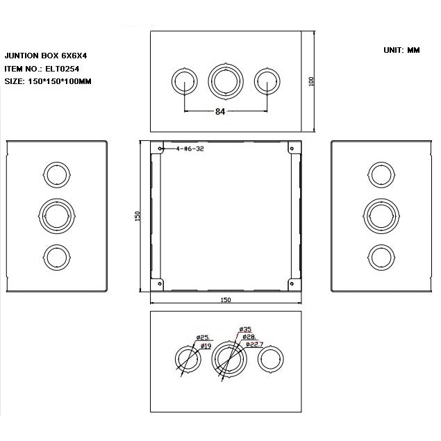 Cajas de Paso eléctricas. Espesor de 1.5 mm. Material Galvanizado.