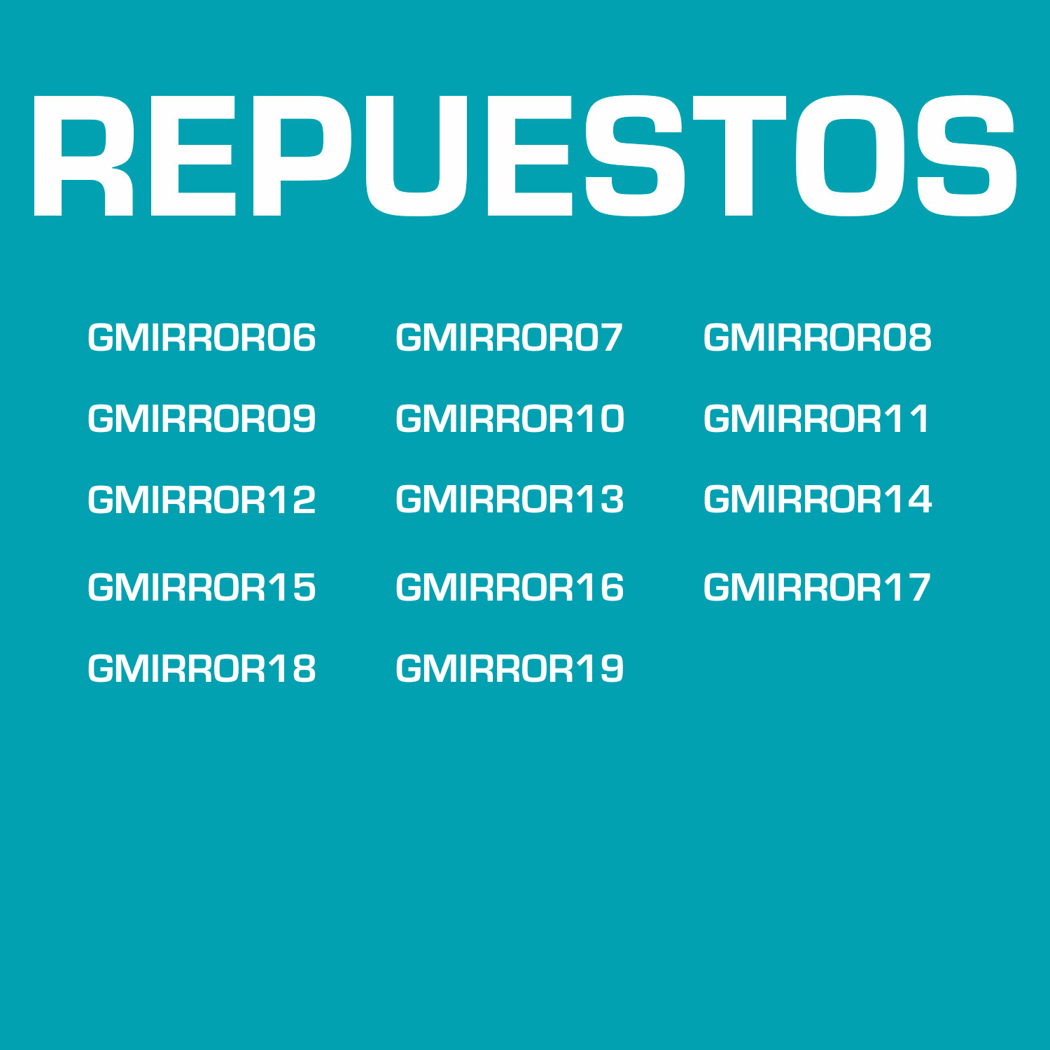 Repuestos de Espejo LED. Códigos desde GMIRROR06 al GMIRROR14