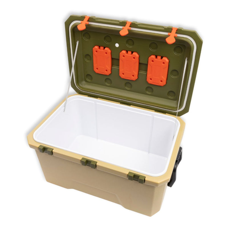Cooler Portátil 145L (88x57x48cm) con Drenaje Inferior. Hielera de Alta Capacidad con Tapa Sellada, Porta Vasos y Asa de Transporte.