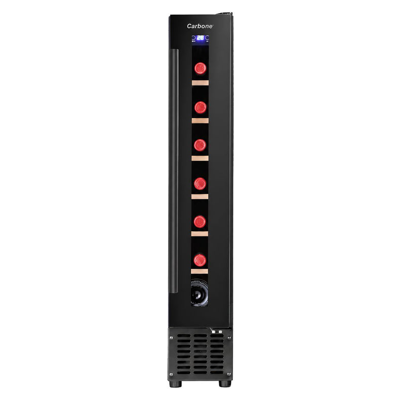 Vinera Empotrable 7 Botellas con Estantes de Madera. Enfriador de Vino con Doble Zona de Temperatura Panel Touch 5-22°C. Color Negro