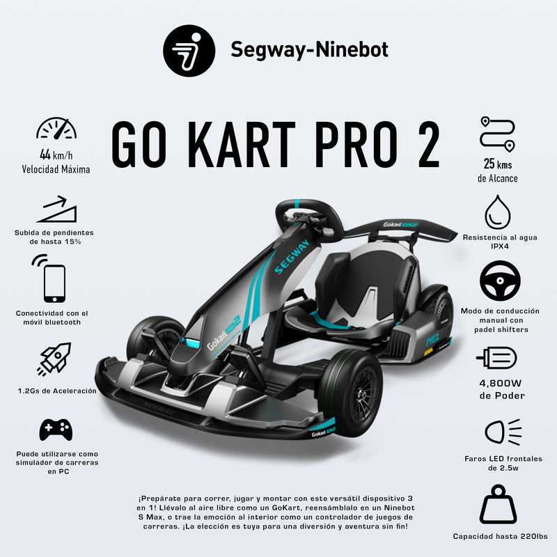 GoKart Pro 2 Segway Ninebot Negro (Incluye el balancin ) Top speed 42km/h y rango autonomia 24 km