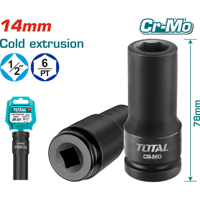 Dados Sockets impacto1/2" 78mm. Material CrMo. 14 mm. Extrusión en Frío.