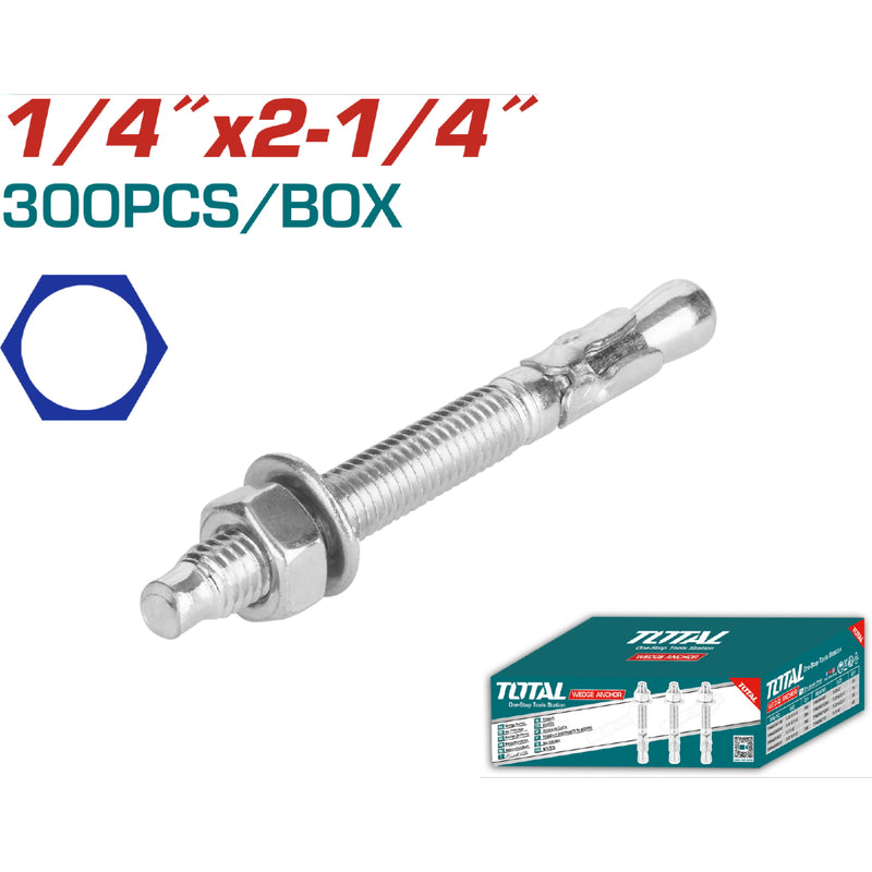 Taco Galvanizado de Cuña 1/4"x2-1/4" (300 pzs). Acero al carbono. Acabado Zincado.