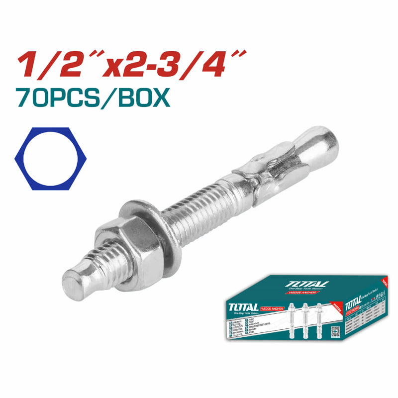 Taco Galvanizado de Cuña 1/2"x2-3/4" (70 pzs). Acero al carbono. Acabado Zincado.