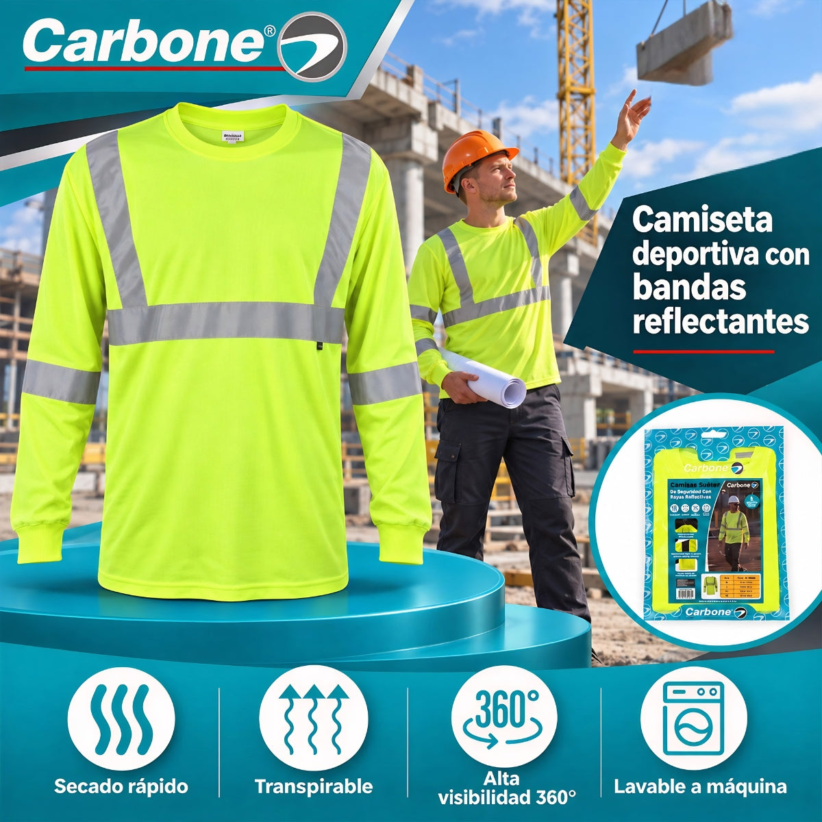 Camisas Suéter De Seguridad Con Rayas Reflectivas. (Color Verde Fosforescente). Manga Larga