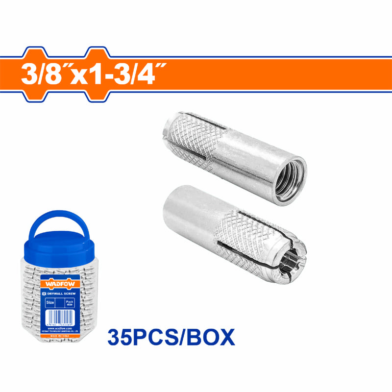Taco Anclaje Drop-in 3/8"x1-3/4". Acero al carbono. Acabado Zincado.(35 pzs)