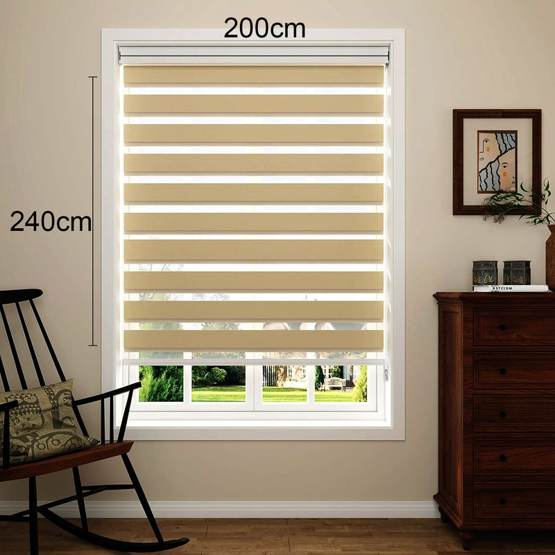 Persiana Roller Enrollable Eclipse zebra dia y noche 200 x 240 cm Color Beige