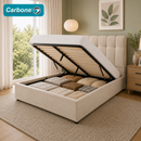 Cama Baúl Full Tapizada De Pana Con Almacenamiento Elevable Hidraúlico Y Cabecero Moderno (137x190x35cm) Color Crema
