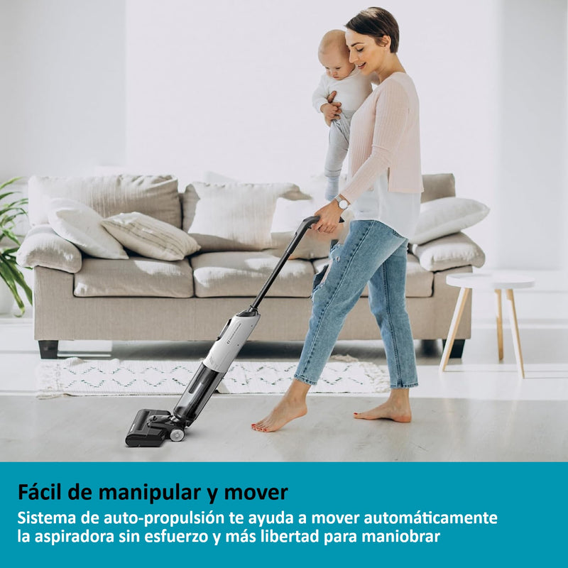 Aspiradora inteligente inalámbrica recargable, Mopa y aspira, seco y húmedo 170W batería 25,9V 2600 mAh LI-ION función de autolimpieza