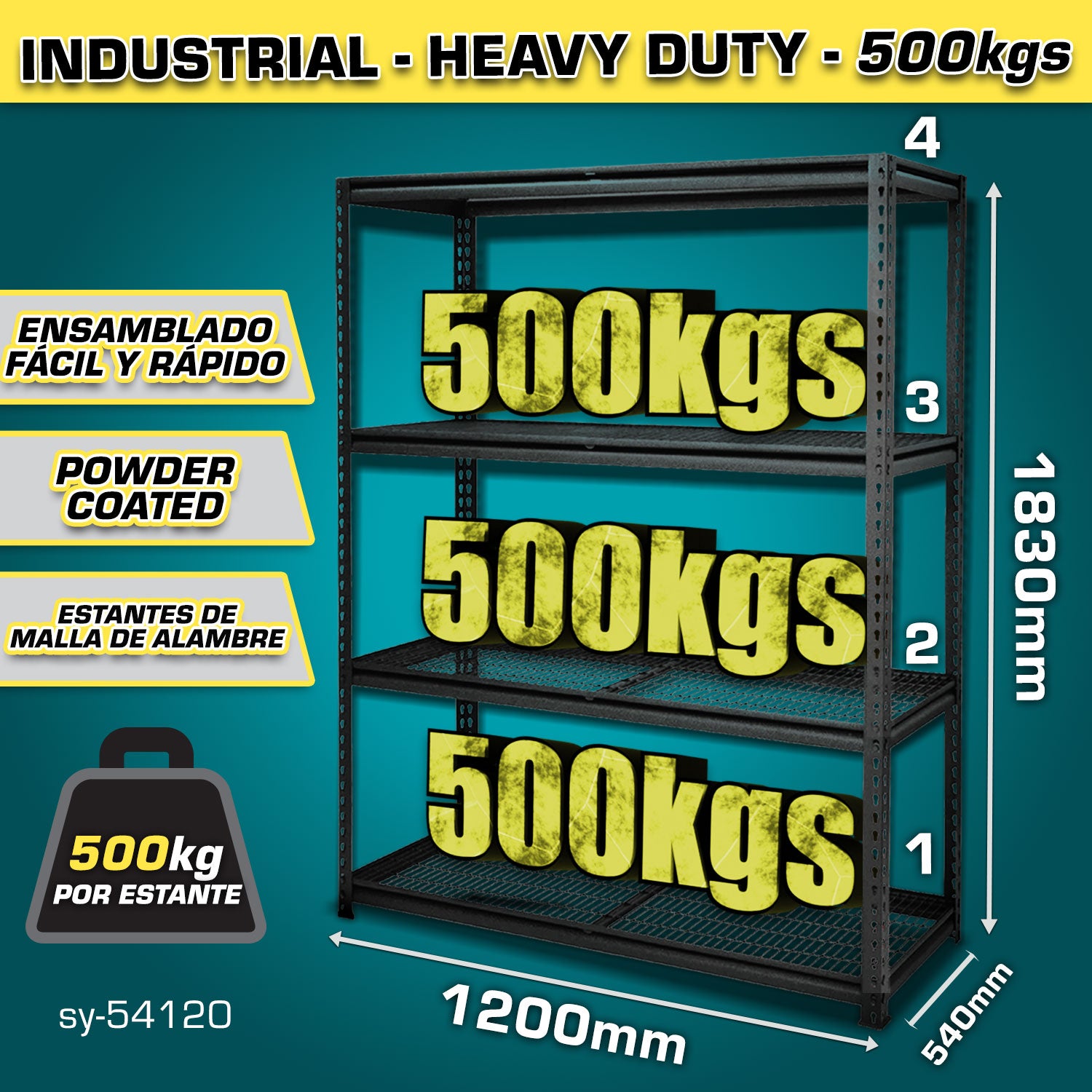 Estante de almacenamiento ajustable 4 niveles.540x1200x1830mm. Carga 500Kg.Estanteria Arma rápido Rack