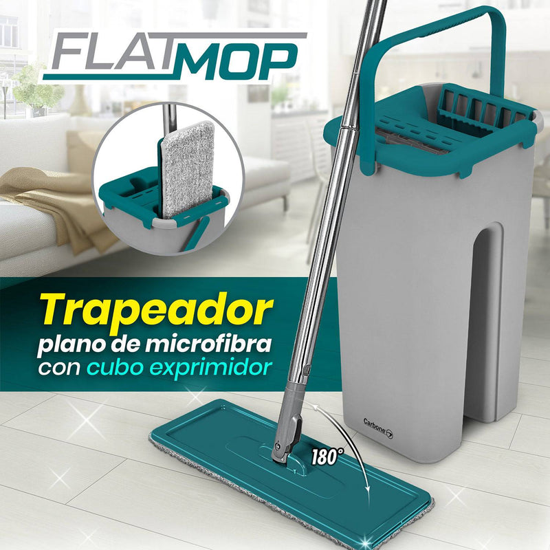 Trapeador Mop Plano De Microfibra Con Cubo Exprimidor.