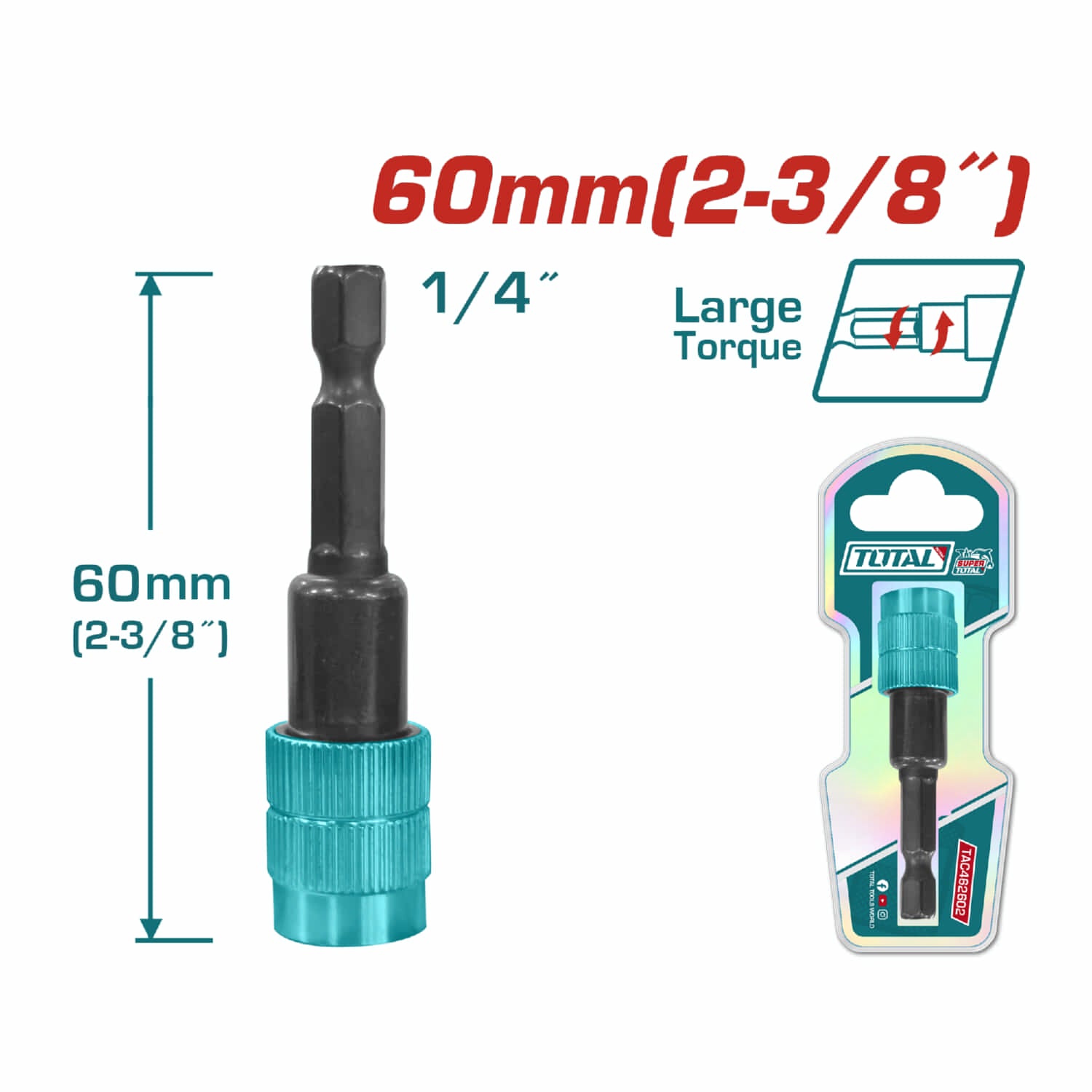 Portapuntas de destornillador con liberación rápida 60 mm(2-3/8"). Magnético.