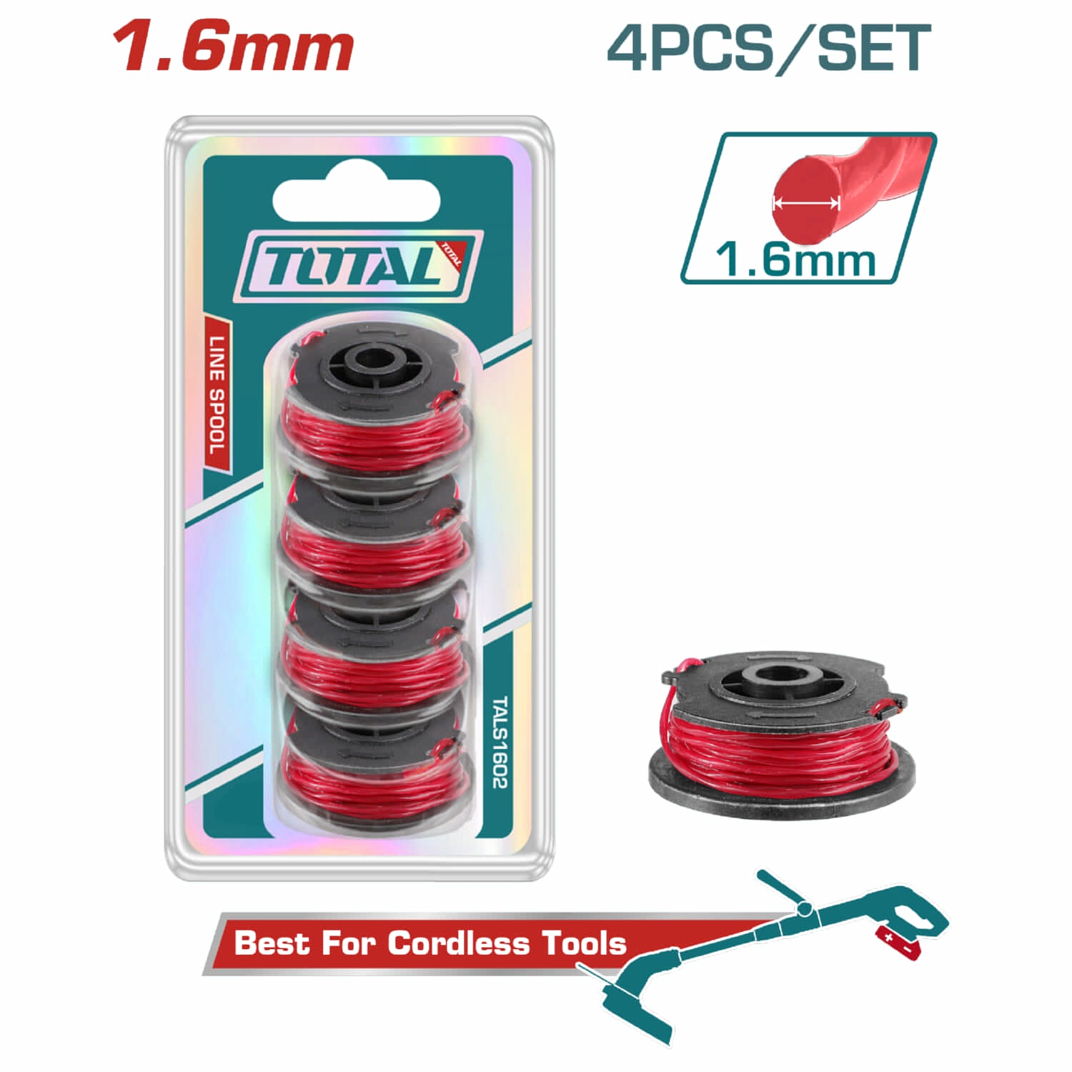 Hilo de nylon para cortadora desmalezadora 1.6 de diámetro, 5m de longitud Set de 4 piezas